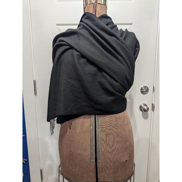 Black Cashmere Shawl Wrap 24.5x72 Soft Long Scarf Minimalist Elegant Boho Gypsy - Picture 6 of 12